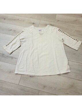 Vtg Cottonseed 3/4-length Ladder Cutout Sleeves Ivory Boho Resort Light SM Shirt